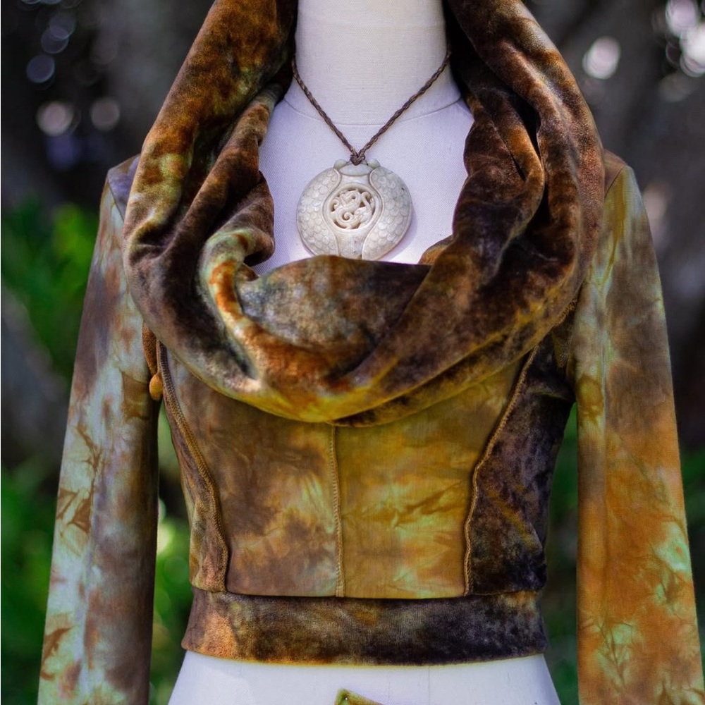 Handmade hemp and velour hooded long sleeve and skirt set